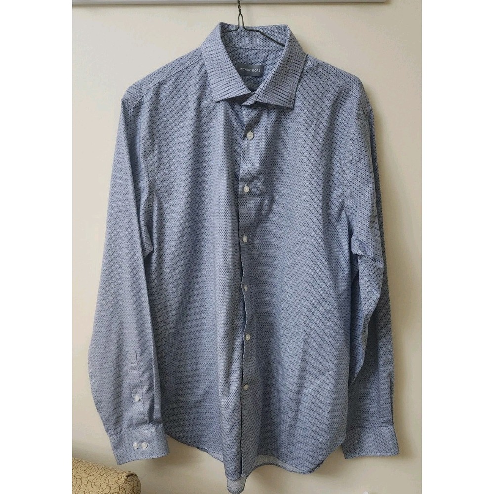 Michael Kors Mens 16 1/2 34/35 L Non Iron Printed Slim Fit Dress Shirt